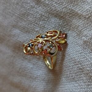 Elegant Gold Multi-Color Gemstone Ring